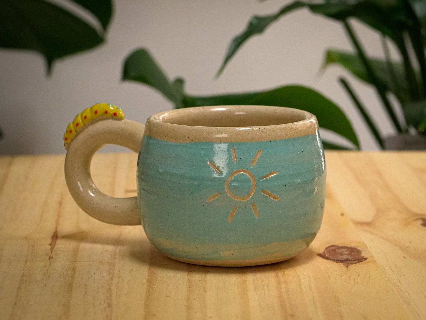 Ceramic Caterpillar Mug (Cream + baby blue)